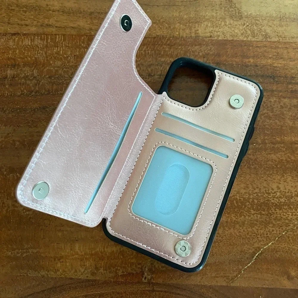 Metallic Pink Cellphone Case iPhone 11 Pro Wallet Case 5.8in